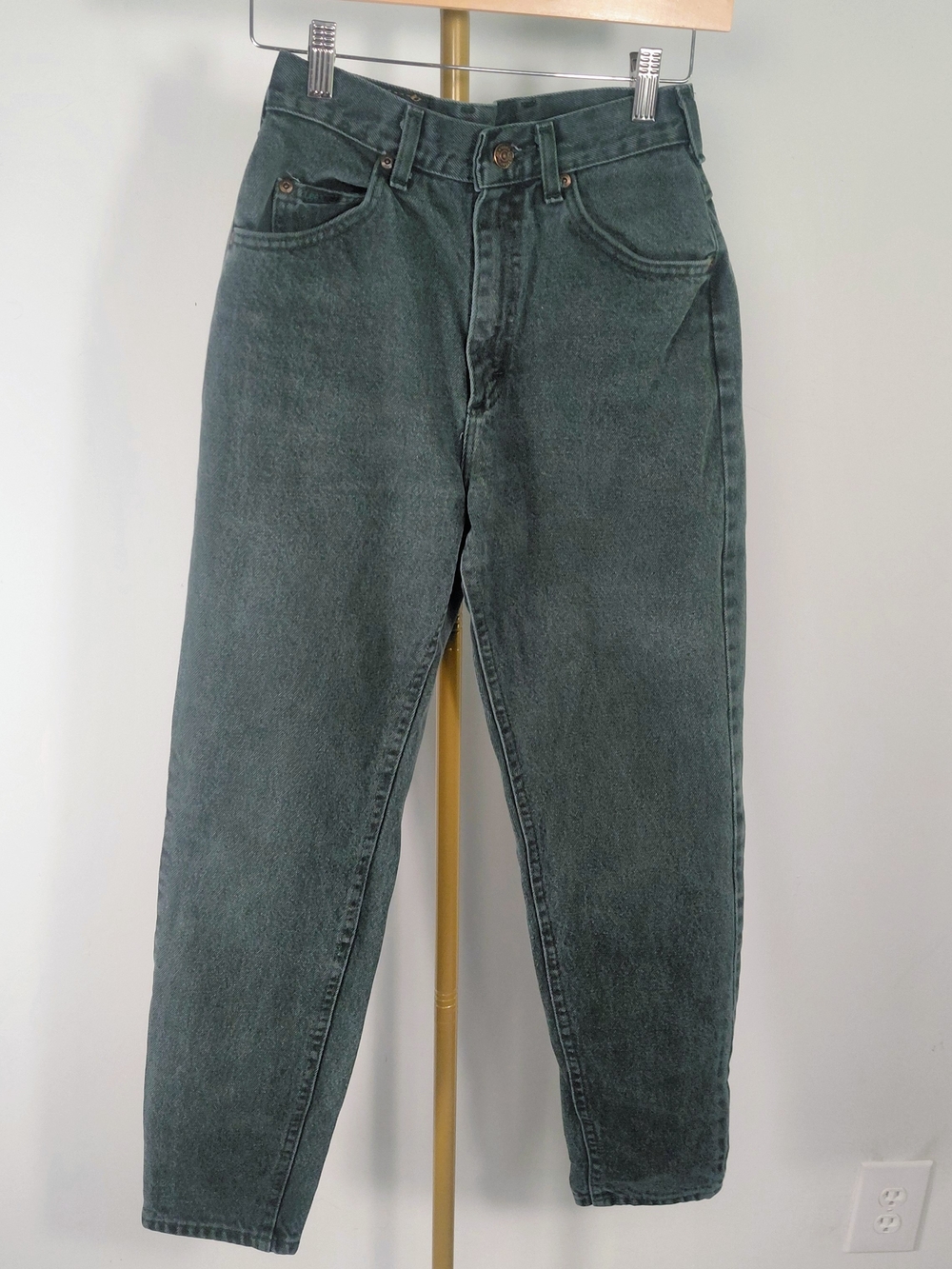 VTG Lee Riveted Women's Green Mom Jeans Sz S/XS 26 X 28
